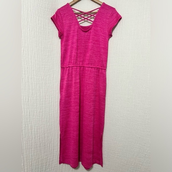 T by Talbots Maxi Dress Jersey Knit Hot Pink Tassel-Tie Women' Size Small Petite - Picture 3 of 8